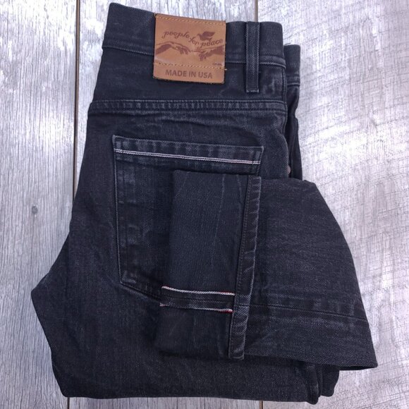 People For Peace Jeans Mens 33x34 Slim Straight Selvedge Black 12oz Denim Pants - Picture 1 of 10